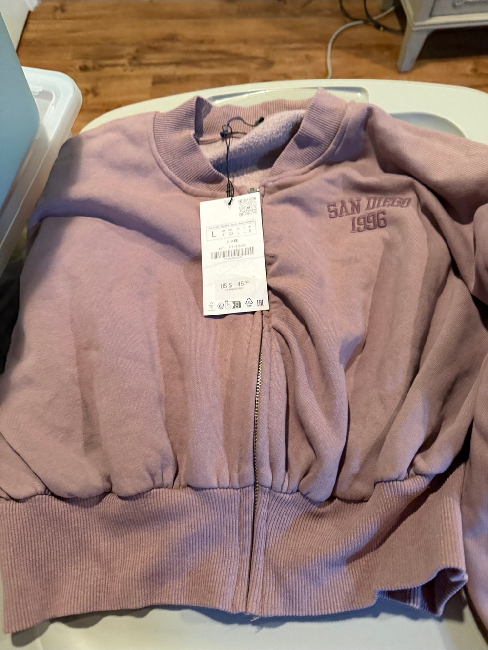 Zara Dusty Pink Ribbed Collar Zip Sweatshirt